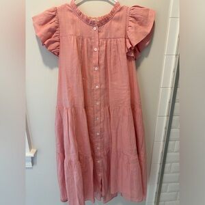Sea Shannon Scalloped Pink Linen Dress. Size M.
